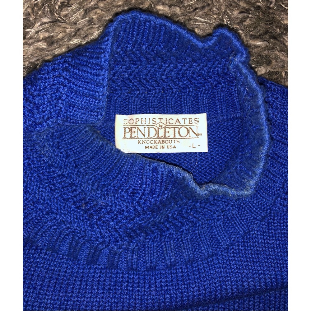 Vintage Blue Knit Pendelton MockNeck Sweater - Picture 2 of 6